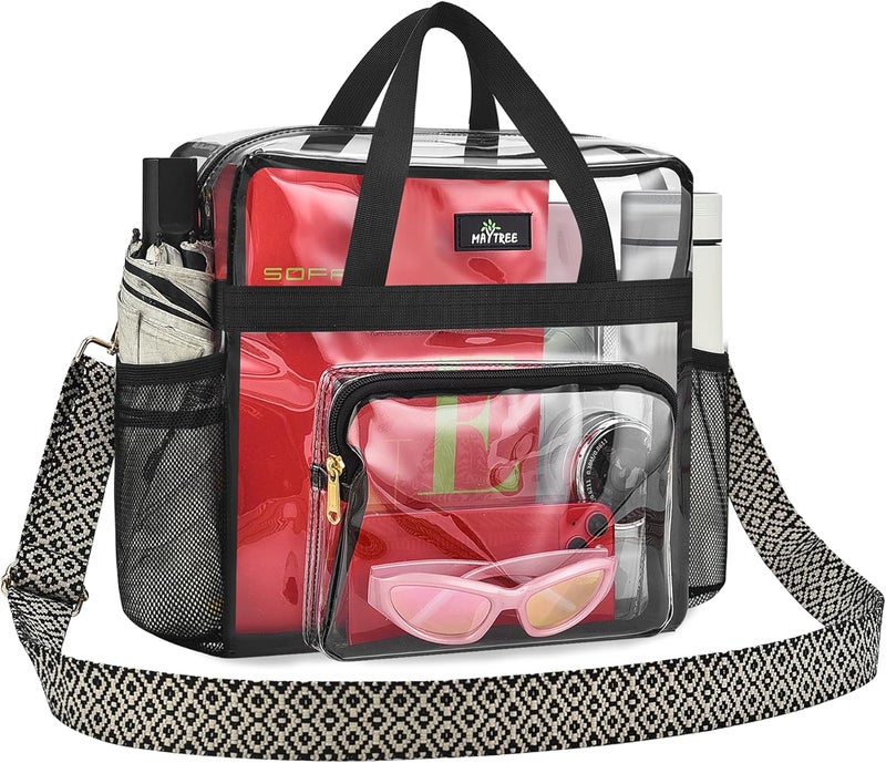 MAYTREE Clear Bag for Stadium Events, 12x6x12 Clear Tote Bag with Removable Strap, Transparent Bag for Concert Sports Festival, Wave-Strap - Image 1